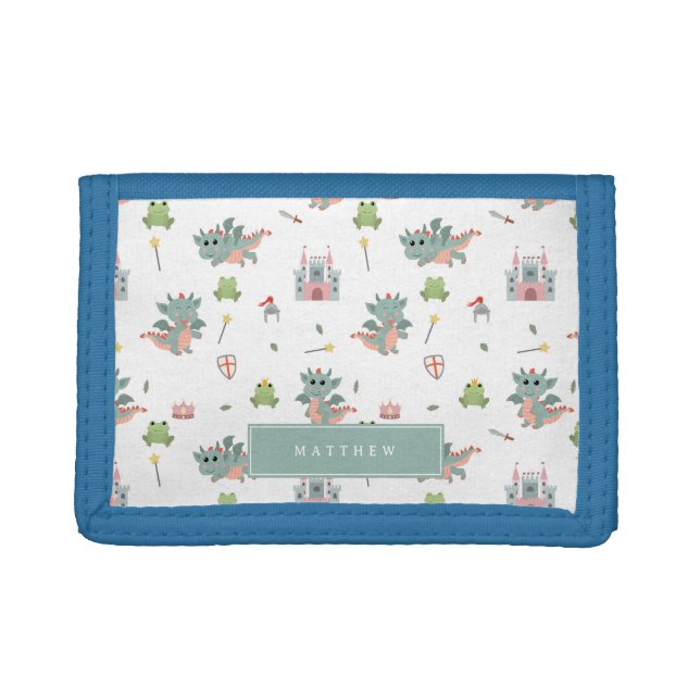 Dragons Knights Fairytale Medieval Castle Kids Trifold Wallet (Front)