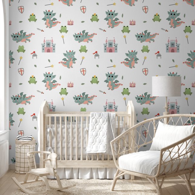 Dragons Knights Fairytale Medieval Castle Nursery Wallpaper (Kids)