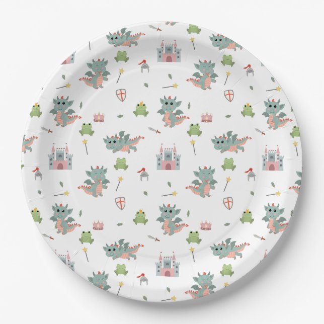 Dragons Knights Fairytale Medieval Castle Paper Plates (Front)