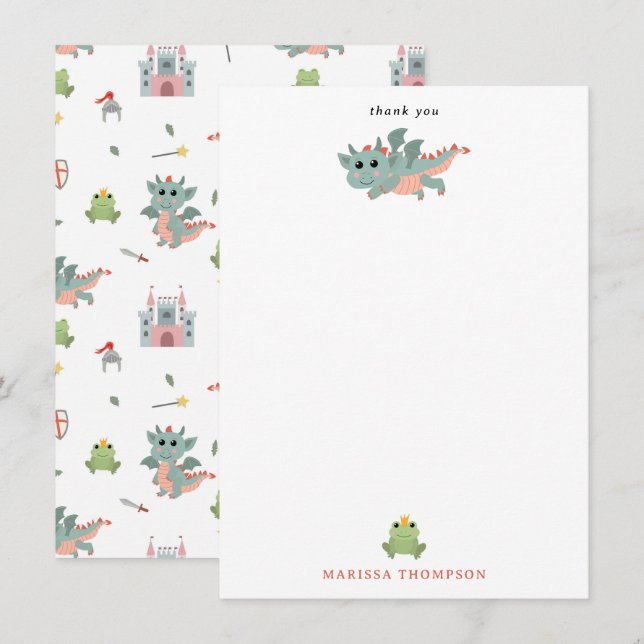 Dragons Knights Fairytale Medieval Castle Thank You Card (Front/Back)