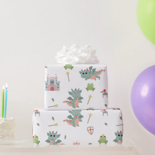 Dragons Knights Fairytale Medieval Castle Wrapping Paper