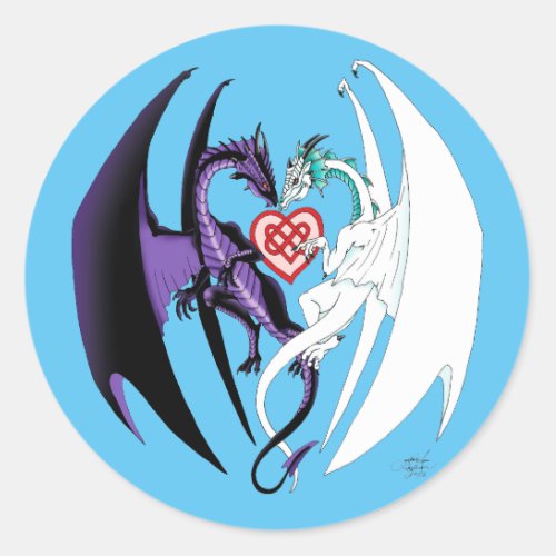 Dragons Love Heart Blue Classic Round Sticker