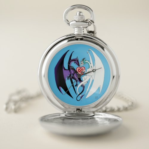 Dragons Love Heart Blue Pocket Watch