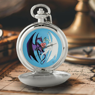 Dragons Love Heart Blue Pocket Watch