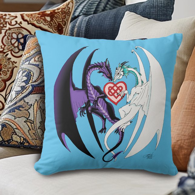 Dragons Love Heart Blue Throw Pillow (Creator Uploaded)