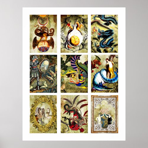 Dragons Maiden Knights Fantasy fairytale Art Poster