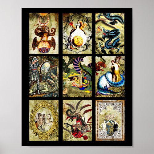 Dragons Maiden Knights Fantasy fairytale art Poster