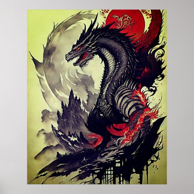 Dragon's Majesty: Captivating Ink Drawing  Poster (Front)