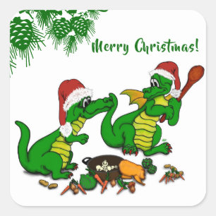 Dragons - Merry Christmas ! - today I will cook Square Sticker