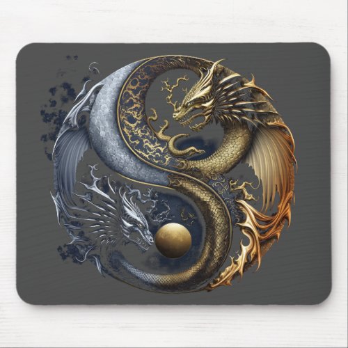 Dragons Metallic Yin_Yang Mousepad