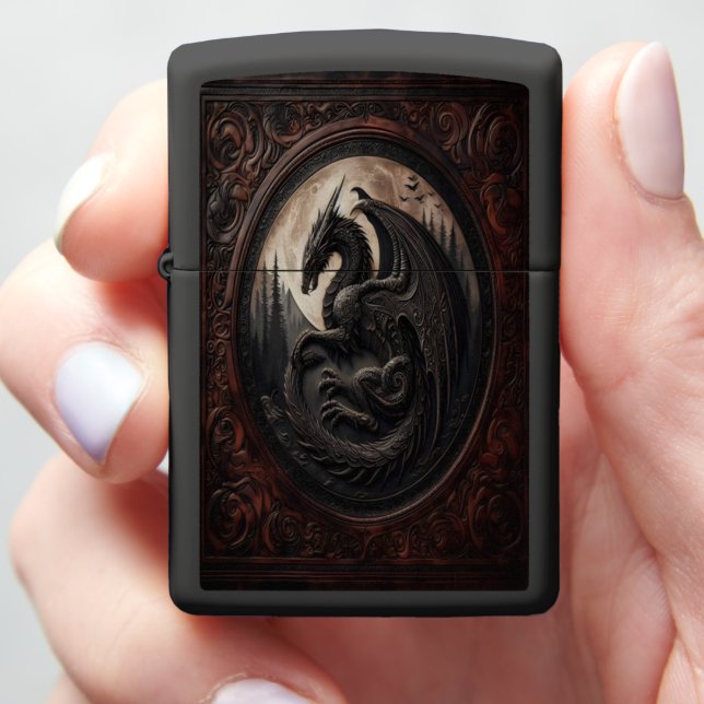 Dragon's Moonlit Vigil Zippo Lighter (In Hand)