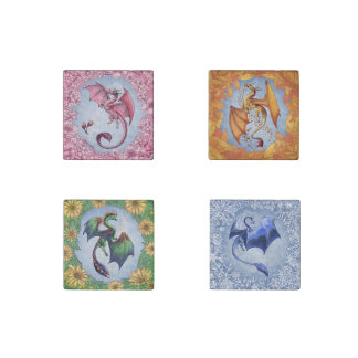 "Dragons of the Four Seasons" Fantasy Art Stone Magnet