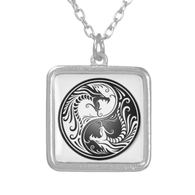 dragons of yin yang silver plated necklace (Front)