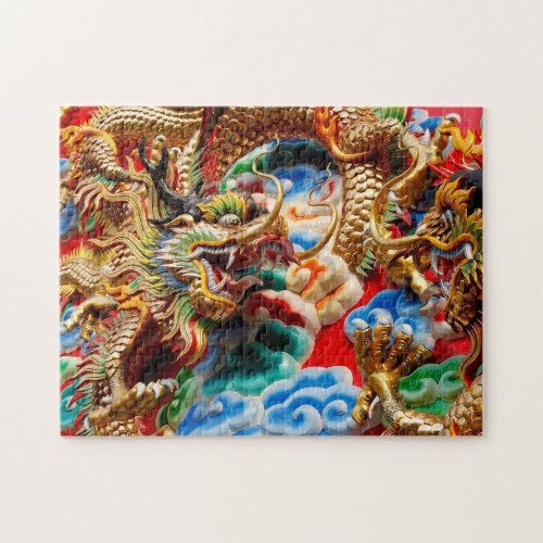 Dragons on temple in Bangkok Jigsaw Puzzle