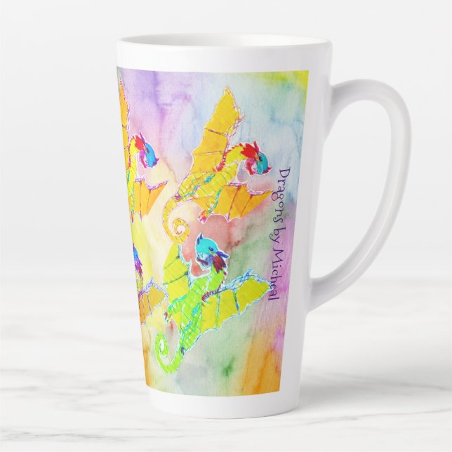 Dragons on Watercolor Latte Mug (Right)