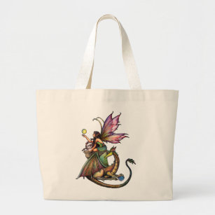 Dragon's Orbs Fairy and Dragon by Molly Harrison Large Tote Bag