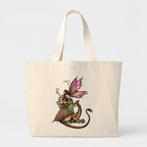Dragons Orbs Fairy and Dragon by Molly Harrison Large Tote Bag