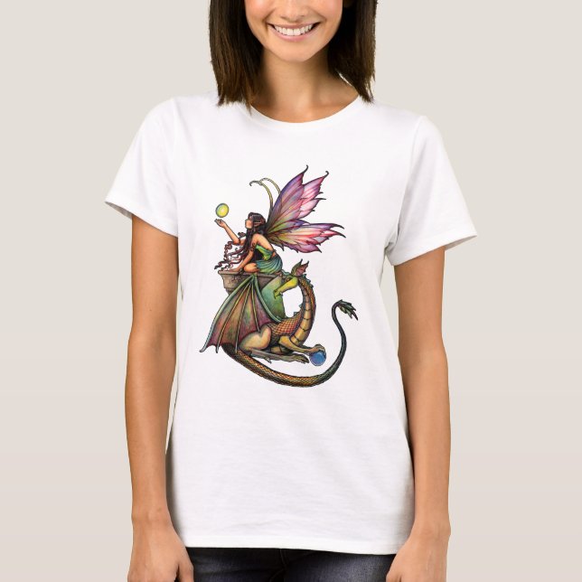 Dragon's Orbs Fairy and Dragon by Molly Harrison T-Shirt (Front)