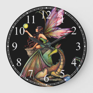 Dragon's Orbs Gothic Fairy Dragon Wall Clock