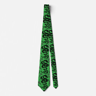 Dragons outline pattern 05.b.DOLP01.Green BG Neck Tie