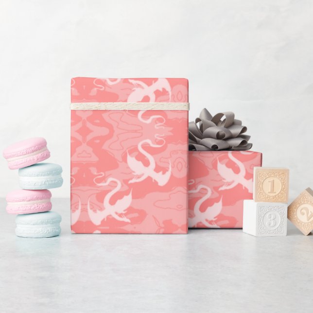 Dragons Over Pink Wrapping Paper (Baby Shower)