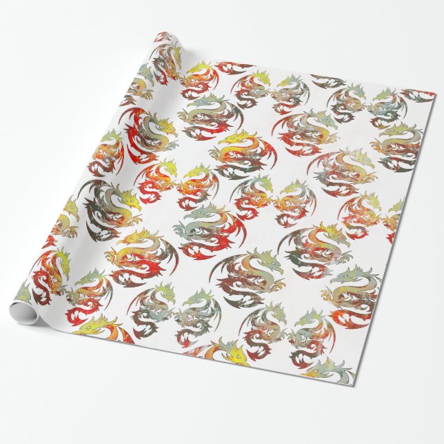 DRAGONS PATTERN WRAPPING PAPER (Unrolled)