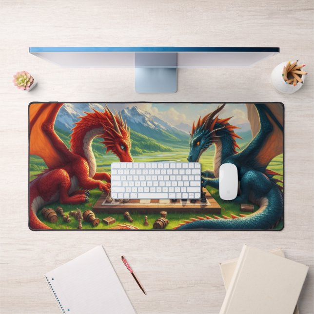 Dragons Playing Chess on Sunday Afternoon Desk Mat (Office 1)