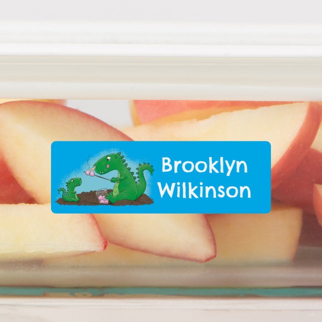 Dragons roasting marshmallows cartoon personalized labels (Affixed)