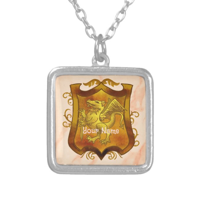 Dragons Shield  Family Crest Surname  Necklace (Front)