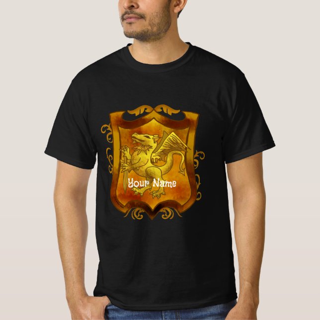 Dragons Shield  Family Crest Surname  T-Shirt (Front)