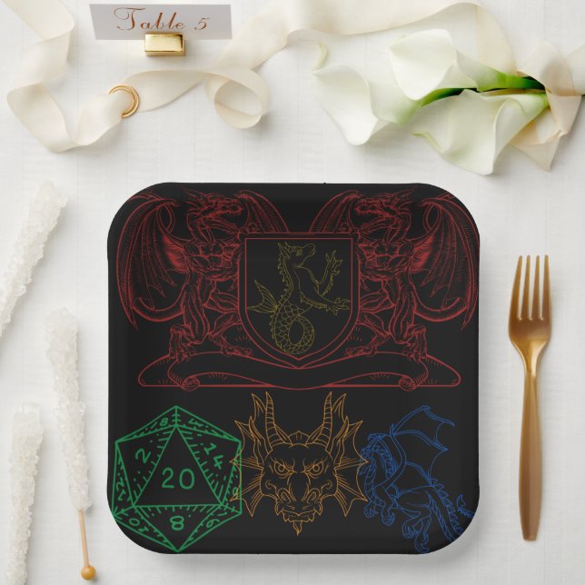 Dragons With Dice Paper Plates (Wedding)