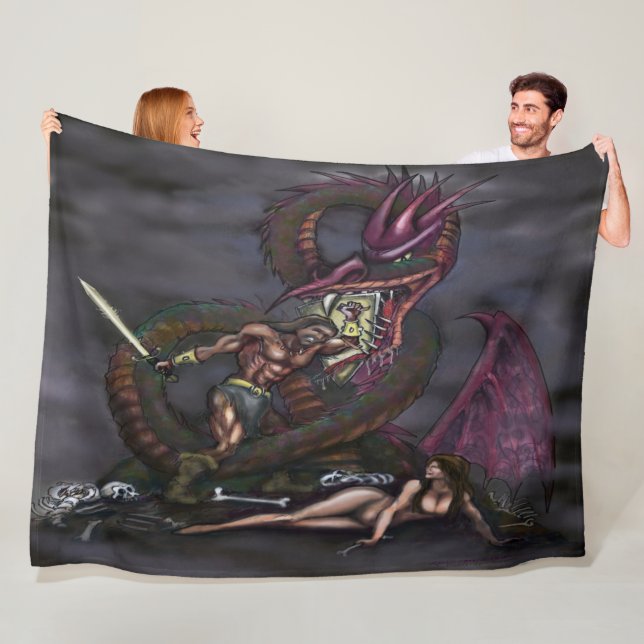 Dragonslayer Fantasy Art Fleece Blanket (In Situ)