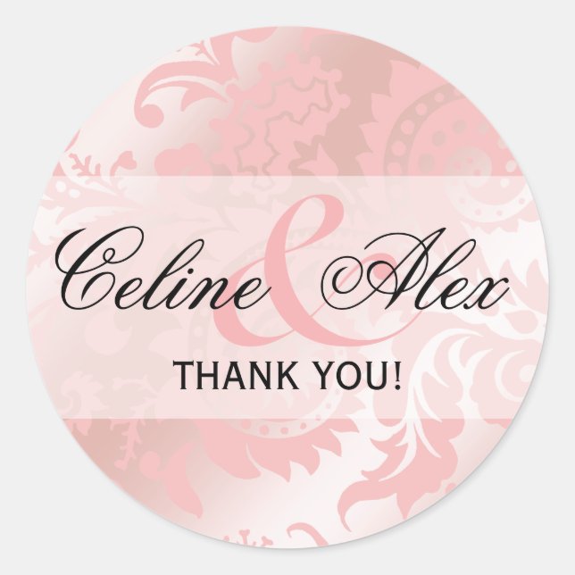 Dragontail Paisley Metallic Favor | pink Classic Round Sticker (Front)