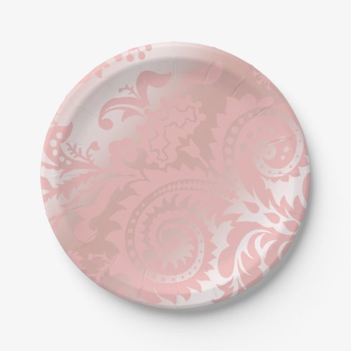 Dragontail Paisley Metallic  pink Paper Plates