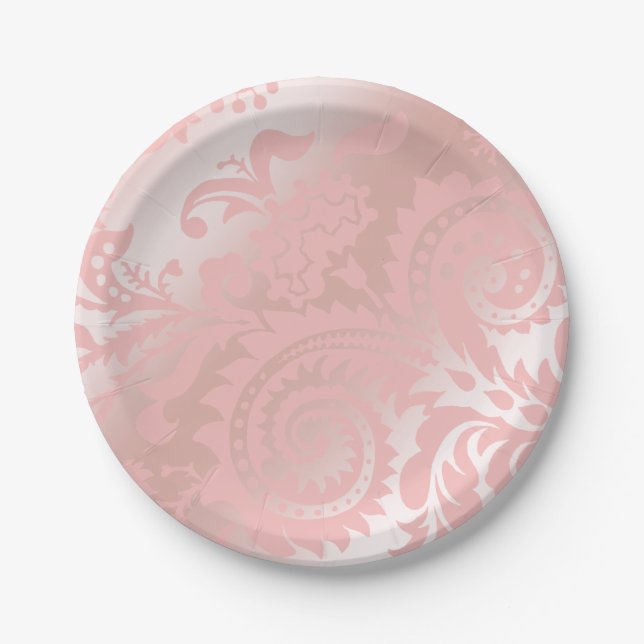 Dragontail Paisley Metallic | pink Paper Plates (Front)