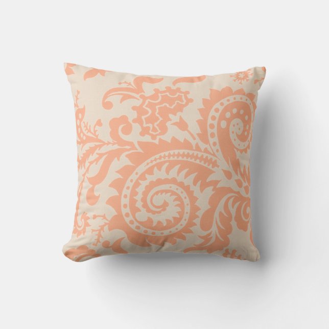 Dragontail Paisley | peach Throw Pillow (Front)