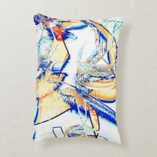 Drained ink no, image with orange, blue cyan spots accent pillow