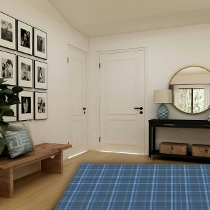 Drak Blue Country Farmhouse Gingham Plaid Area Rug