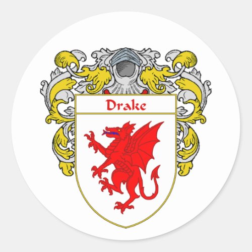 Drake Coat of Arms Mantled Classic Round Sticker