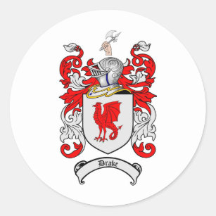 DRAKE FAMILY CREST -  DRAKE COAT OF ARMS CLASSIC ROUND STICKER