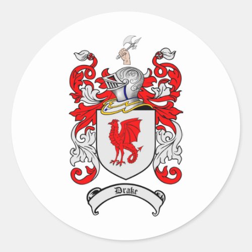 DRAKE FAMILY CREST _  DRAKE COAT OF ARMS CLASSIC ROUND STICKER