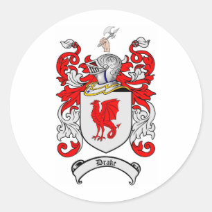 DRAKE FAMILY CREST - DRAKE COAT OF ARMS CLASSIC ROUND STICKER