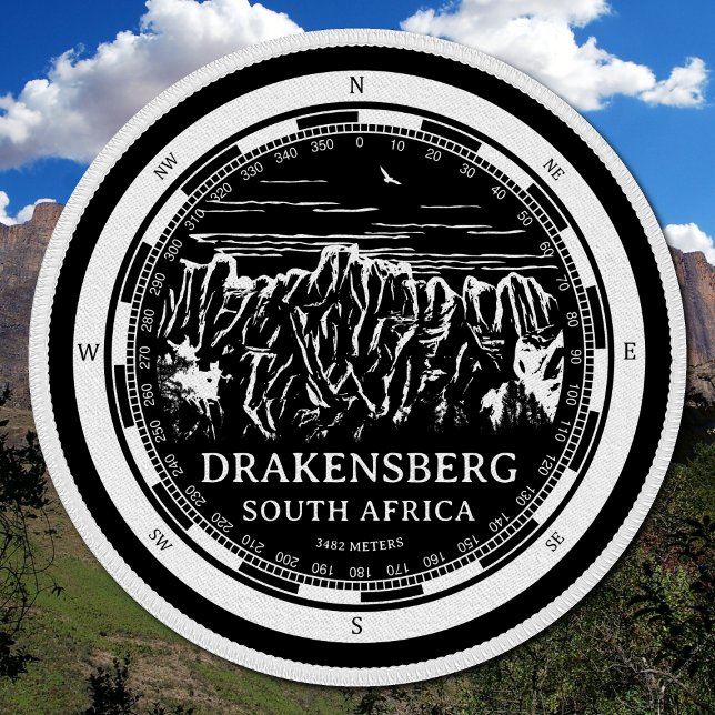 Drakensberg Mountains - South Africa  Patch (Drakensberg Mountains Patch in Back with a white compass and mountain illustration)