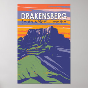Drakensberg South Africa Lesotho Travel Art Retro Poster