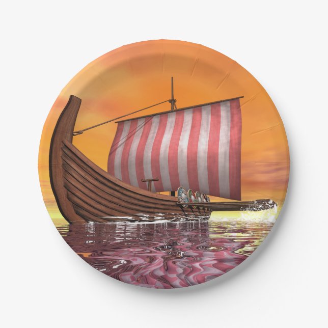 Drakkar or viking ship - 3D render Paper Plates (Front)