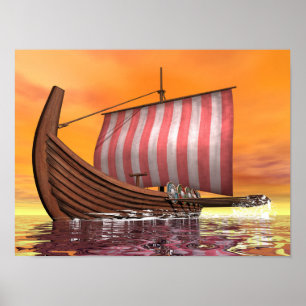 Drakkar or viking ship - 3D render Poster