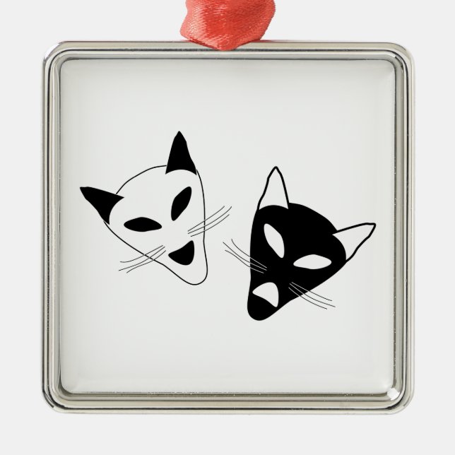 Drama Cat Masks Metal Ornament (Front)