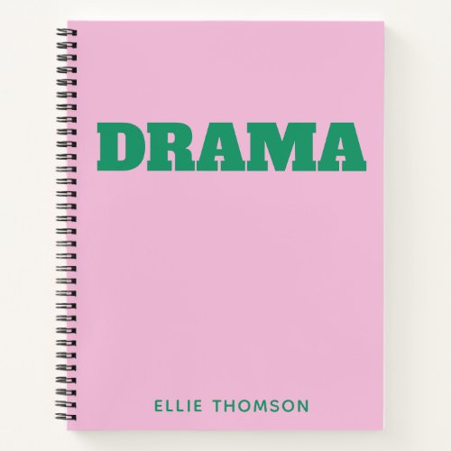 Drama Class Lined Paper in Pink and Green Notebook