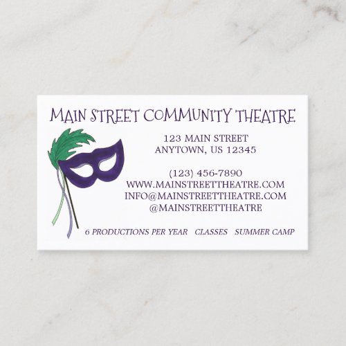 Drama Club Mask Community Theatre Theater Arts Business Card