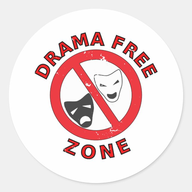 Drama Free Zone Classic Round Sticker (Front)
